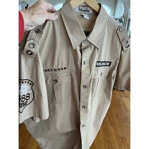 Ablanche Live to Ride Embroidered Khaki SS Shirt Cotton Pockets Bike Mens 2XL